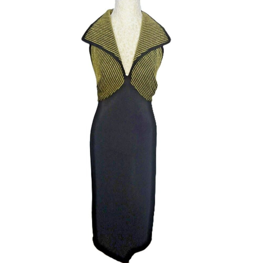 Susan Roselli Black Gold Gown | Sleeveless | Size 14‎ | Formal Evening Dress